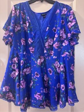 torrid cobalt blue floral V-neck peplum blouse